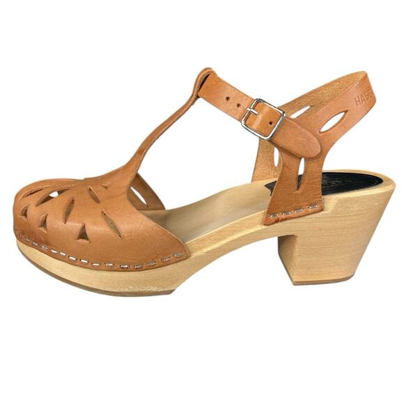 Swedish Hasbeens Women’s Lacy Brown Leather Wooden Sandals Size 39 US - Picture 3 of 12